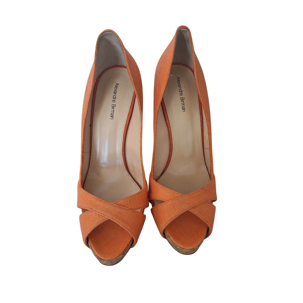 Alexandre Birman‎ Orange Woven Cork Platform Peep Toe Heels Made in Italy 39.5